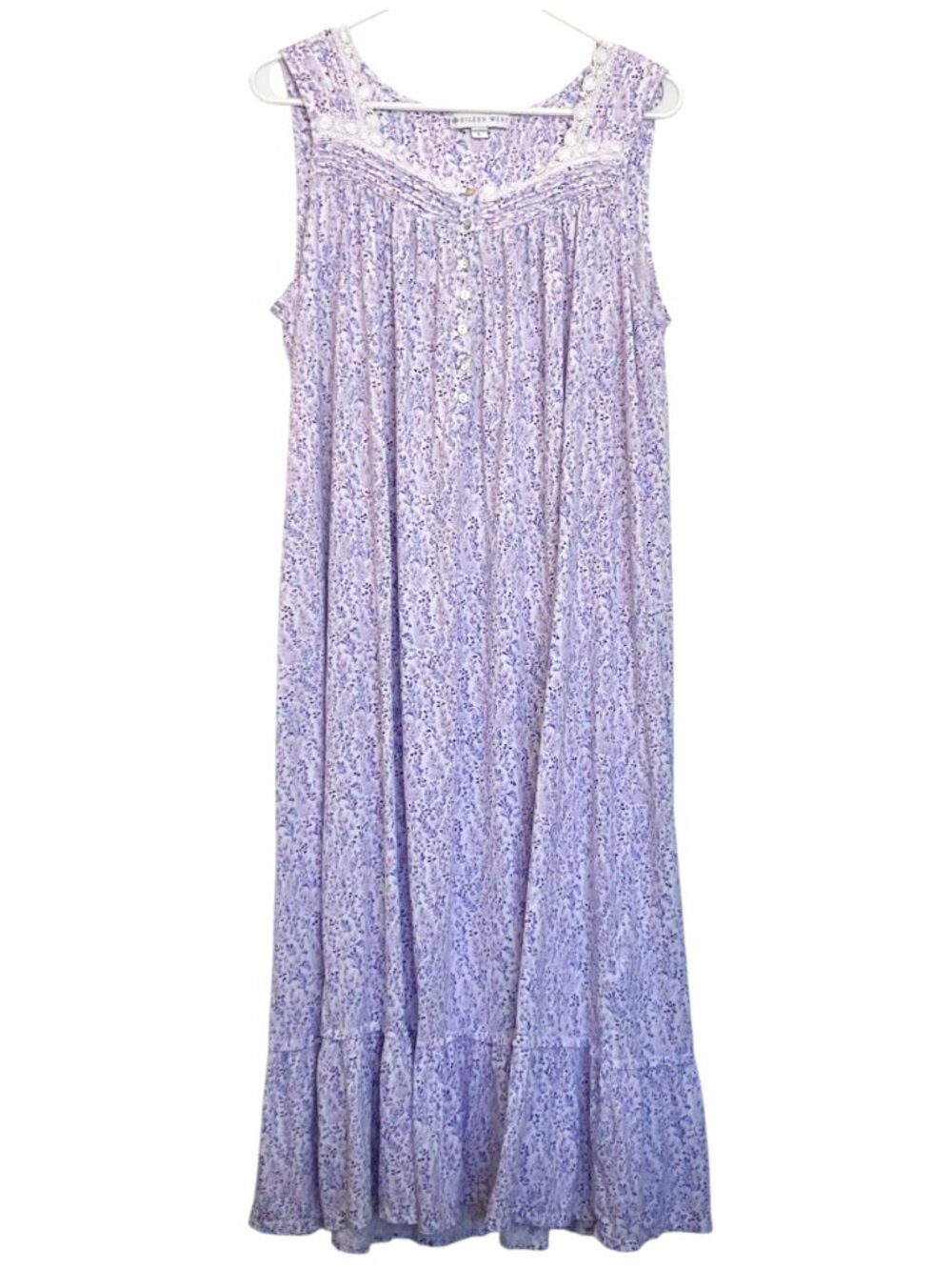 EILEEN WEST Floral Lace Nightgown Sleeveless Stretch Sleepwear Lavender